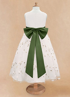 Azazie Pollie Flower Girl Dresses Ivory Olive A-Line Bow Tulle Dress image12