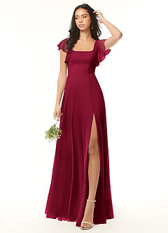 Azazie Bondi Brautjungfernkleider A-Linie Gekräuselt Chiffon Kleid Burgunderrot image4