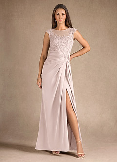Azazie Santa Barbara Final Sale Blushing Pink Sheath Pleated Stretch Satin Dress image5