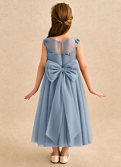 Azazie Snowball Girl Robe Demoiselle D'honneur Fillette Robe Princesse en Tulle Plissée Bleu Poussiéreux image2