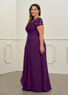Azazie Dunja Mother of the Bride Dresses Grape A-Line V-Neck Lace Chiffon Dress image11
