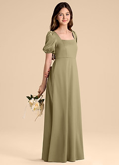 Azazie Briar Junior Moss Green A-Line Bow Stretch Satin Dress image6