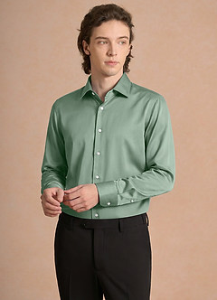 front Julian Matcha Stretch Satin Dress Shirt