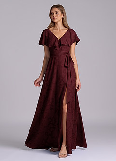 Azazie Lainey 신부 들러리 드레스 A라인 포켓이 있는 플로럴 번아웃 바닥 길이 드레스 image5