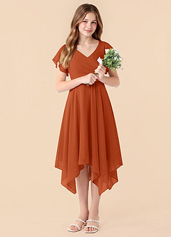 Azazie Janeaurelia Junior Burnt Orange A-Line Pleated Chiffon Dress image5