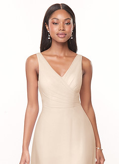 Azazie Nala Robes de demoiselle d'honneur Robe Trapèze en Mousseline de soie Plissée Albâtre Blanc image4