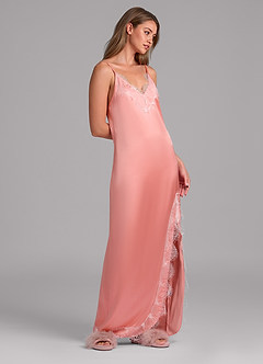 front Satin Lace Trim Long Robe