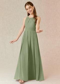 Azazie Bibiane Junior Pistachio A-Line Pleated Chiffon Dress image4