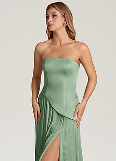 Azazie Tierney Robes de demoiselle d'honneur Robe Trapèze Convertible en Mousseline de soie Sans bretelle Matcha image2