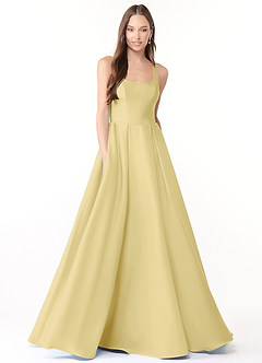 Azazie Neve Vestidos de damas de honor Vestido de Sorbete De Limón de Satén Elástico de Corte Princesa con Con bolsillos image1