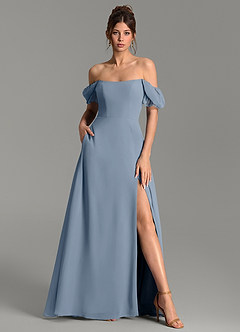 Azazie Jaden At-home Try On Dresses Dusty Blue A-Line with Pockets Chiffon Dress image5