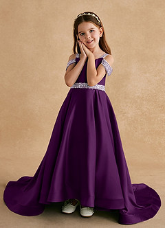 Azazie Jodi Flower Girl Dresses Grape A-Line Matte Satin Dress image5