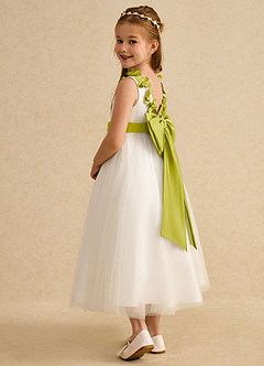 Azazie Lilli Flower Girl Dresses Ivory Lemongrass A-Line Bow Tulle Dress image4