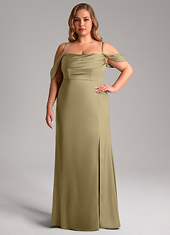 Azazie Saige Brautjungfernkleider Etui Schulterfrei Stretch-Satin Kleid Moosgrün image15