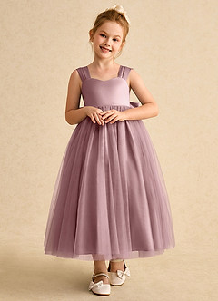 Azazie Chickadee Flower Girl Dresses Dusty Rose Ball-Gown Sweetheart Neckline Matte Satin Dress image5