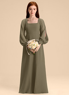 Azazie Bondi Junior Willow Green A-Line Blouson Chiffon Dress image4