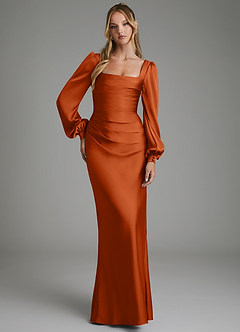 Azazie Brianna Bridesmaid Dresses Burnt Orange Mermaid Corset Stretch Satin Dress image4