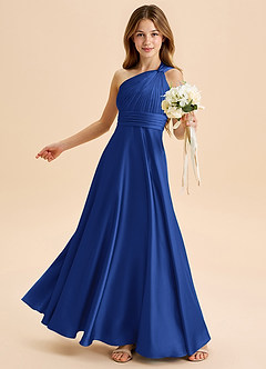 Azazie Charlize Junior Jurk van Stretch Satijn met A-Lijn Geplooid Koningsblauw image4