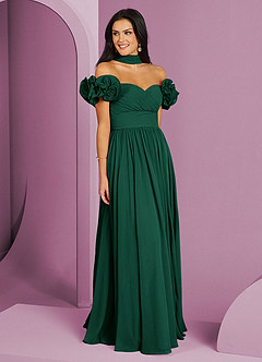 Barbie ♥ Azazie Robes de demoiselle d'honneur Robe Trapèze Convertible en Mousseline de soie Épaule décolletée émeraude image15