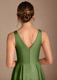 Azazie Fulton Mother of the Bride Dresses Juniper A-Line Pleated Stretch Satin Dress image6