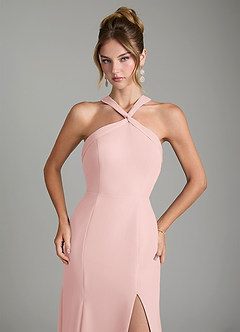 Azazie Rue Bridesmaid Dresses Powder Pink A-Line Halter Chiffon Dress image3