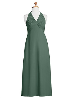 Azazie Tessie Junior Sea Moss A-Line Pleated Chiffon Dress image6