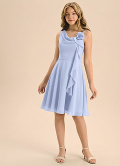 Azazie Lumi Junior Vestido de Hielo de Gasa de Corte en A con Plisado image3