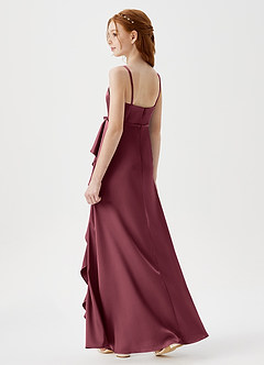 Azazie Kaylee Junior Robe Trapèze en Satin extensible avec ceinture Merlot image5