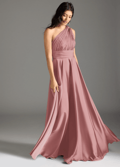 Azazie Charlize Bridesmaid Dresses Dusty Rose A-Line One Shoulder Stretch Satin Dress image3