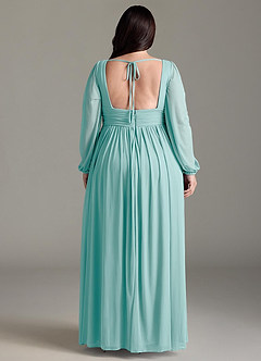 Azazie Norah Bridesmaid Dresses Aqua A-Line V-Neck Long Sleeve Chiffon Dress image7