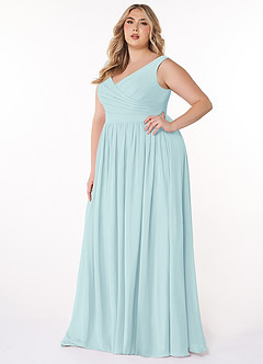 Azazie Keyla Bridesmaid Dresses Sea Glass A-Line V-Neck Pleated Chiffon Dress image8