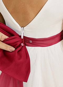 Azazie Kavi Flower Girl Dresses Ivory Scarlet A-Line Bow Matte Satin Dress image6