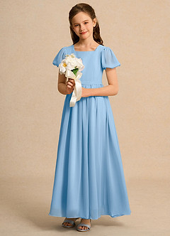Azazie Lilia Girls Formal Flower Girl Dresses Powder Blue A-Line with Sleeves Chiffon Dress image4