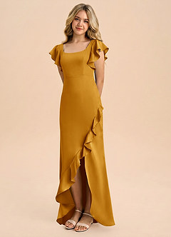 Azazie Demi Junior Robe Sirène en Satin extensible Arc Caramel écossais image1