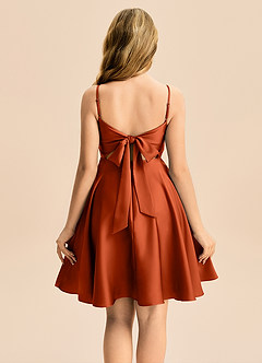Azazie Miko Junior Paprika A-Line Pleated Stretch Satin Dress image2