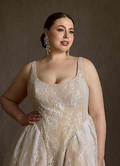 Azazie Dawn Wedding Dresses Diamond White Nude A-Line Lace Dress image16
