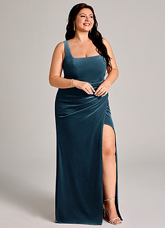 Azazie Mero Bridesmaid Dresses Blue Topaz Mermaid Pleated Velvet Dress image12