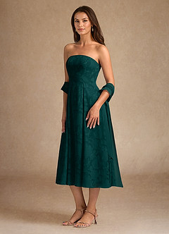 Azazie Lorain Mother of the Bride Dresses Pine A-Line Pleated Floral Burnout Dress image5