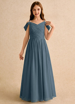 Azazie Chelo Girls Formal Abiti da Ragazza di Fiori Abito A-Line in Chiffon Plissettato Crepuscolo image5
