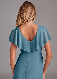 Azazie Lainey At-home Try On Dresses Dusty Blue A-Line with Pockets Chiffon Dress image2