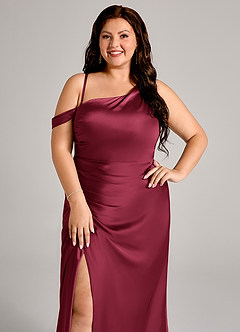 Azazie Madelyn Bridesmaid Dresses Burgundy Mermaid One Shoulder Stretch Satin Convertible Dress image11