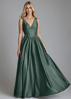 Azazie Delmie Abiti da Damigella Abito A-Line in Raso Elasticizzato Corsetto Muschio Marino image1