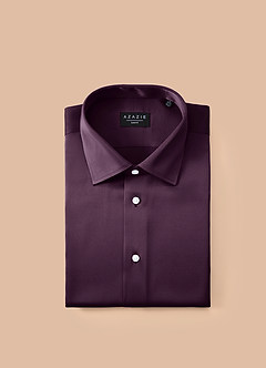 front Julian Plum Stretch Satin Dress Shirt