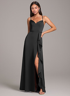 Azazie Naeem Bridesmaid Dresses Black A-Line Stretch Satin Dress image1