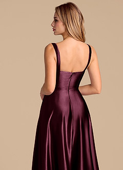 Azazie Shaude Bridesmaid Dresses Cabernet A-Line Pleated Metallic Satin Dress image7