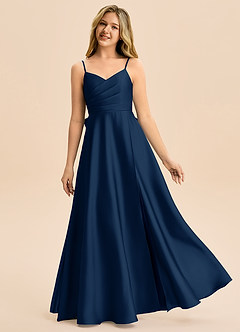 Azazie Rumi Junior Linia A Pofałdowany Satyna elastyczna Długość podłogi Młodsza druhna Sukienka image1