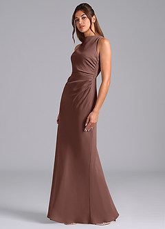 Azazie Evadne Bridesmaid Dresses Espresso A-Line Pleated Chiffon Dress image1
