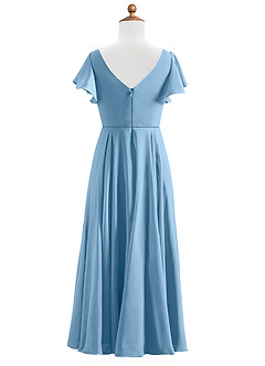 Azazie Caria Junior Robe Trapèze en Mousseline de soie Plissée Acier Bleuté image8