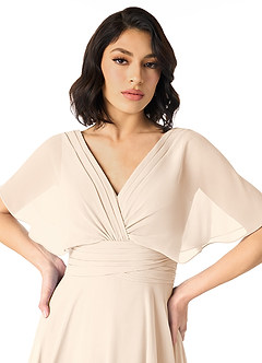 Azazie Pamela Bridesmaid Dresses White Alabaster A-Line V-Neck Pleated Chiffon Dress image4
