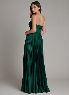 Azazie Mariana Bridesmaid Dresses Emerald A-Line Pleated Stretch Satin Dress image3